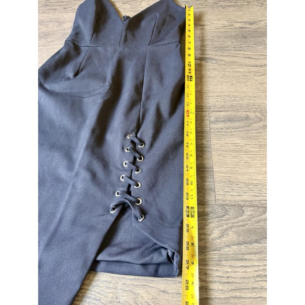 Luvalot Black Goth Bodycon Asymmetrical Midi Dress Clubwear Coquette Y2K US 6 - Picture 8 of 9